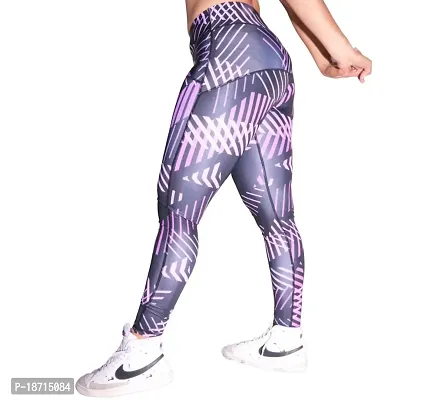AKIBA Printed/Color Polyester Lycra Sports Leggings/Stretch Tights Pant/Ankle Length Athletic Lower for Women/Girl (S)-thumb3