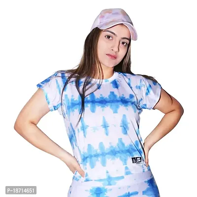 AKIBA Women's Workout Tie-Dye Gym T-Shirt Crop Top with Half Sleeves and Round Neck-thumb1