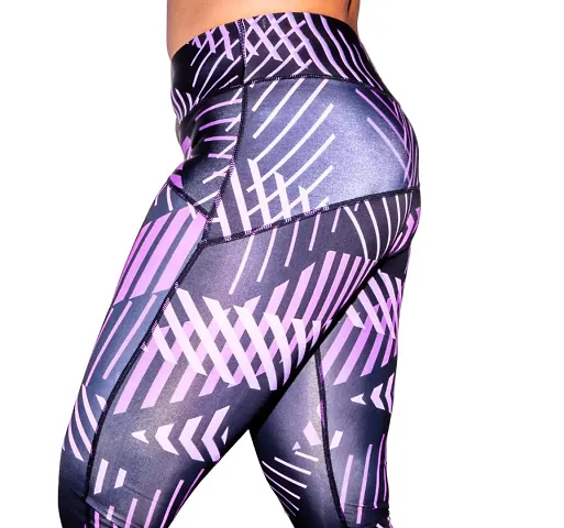 AKIBA Printed/Color Lycra Sports Leggings/Stretch Tights Pant/Ankle Length Athletic Lower for Women/Girl (M)