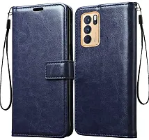 Coverblack Magnetic Case Artificial Leather,Silicon Flip Cover For Oppo Cph2251 , Reno6 5GVintage Case Blue-thumb1