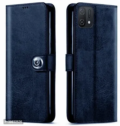 Coverblack Hybrid Tpu Artificial Leather Flip Cover For OppoA16ENavy Blue-thumb0