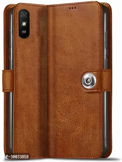 Coverblack Hybrid Tpu Artificial Leather,Rubber Flip Cover For Mi Redmi 9AExecutive Brown-thumb0