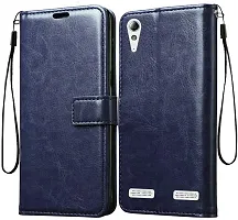 Coverblack Dual Protection Artificial Leather,Rubber Flip Cover For Lenovo A6010+Navy Blue-thumb1