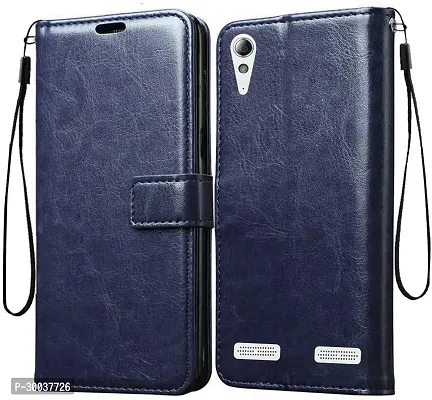 Coverblack Dual Protection Artificial Leather,Rubber Flip Cover For Lenovo A6010+Navy Blue-thumb2