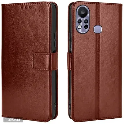 Coverblack Magnetic Case Artificial Leather,Rubber Flip Cover For Infinix Hot 11STan Brown-thumb0