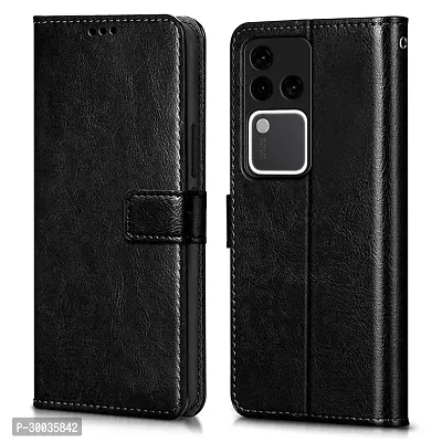 Coverblack Leather Finish Imported Tpu Wallet Stand Magnetic Closure Flip Cover For Vivo V30 Pro 5GStarry Black