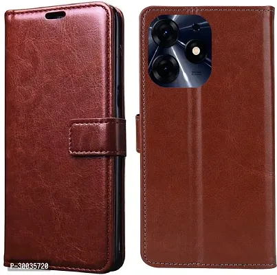 Coverblack Dual Protection Artificial Leather,Rubber Flip Cover For Tecno Spark 10 ProExecutive Brown