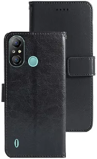 Coverblack Matte Finish Artificial Leather,Silicon Flip Cover For Itel A661L , Itel _A49Vintage Starry Black-thumb1