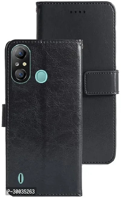 Coverblack Matte Finish Artificial Leather,Silicon Flip Cover For Itel A661L , Itel _A49Vintage Starry Black-thumb2