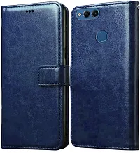 Coverblack Dual Protection Artificial Leather,Rubber Flip Cover For Honor 7XNavy Blue-thumb1