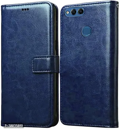 Coverblack Dual Protection Artificial Leather,Rubber Flip Cover For Honor 7XNavy Blue-thumb2