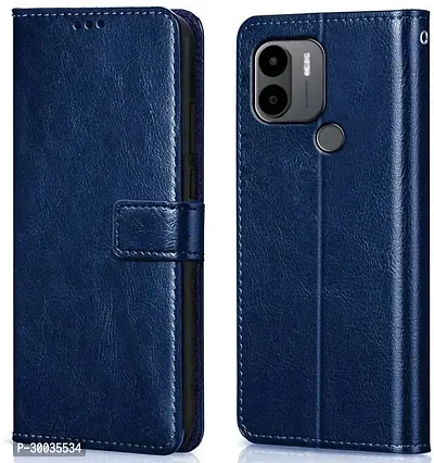 Coverblack Hybrid Tpu Artificial Leather,Silicon Flip Cover For Redmi A1+ MiBlue-thumb0