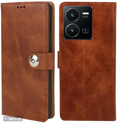 Coverblack Hybrid Tpu Artificial Leather,Rubber Flip Cover For Vivo Y35Executive Brown-thumb0