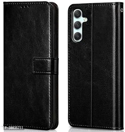 Coverblack Magnetic Case Artificial Leather,Rubber Flip Cover For Samsung Galaxy M14 5GVenom Black-thumb0