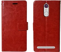 Coverblack Dual Protection Artificial Leather,Rubber Flip Cover For Lenovo A7020A48K5 NoteVintage Red-thumb1