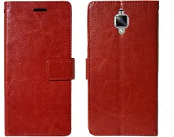 Coverblack Dual Protection Artificial Leather,Rubber Flip Cover For Oneplus 3T A3010Vintage Red-thumb1