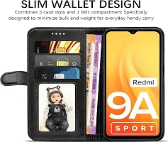 Coverblack Shock Proof Artificial Leather Flip Cover For Redmi 9A SportBlack-thumb2