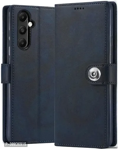 Coverblack Matte Finish Artificial Leather,Silicon Flip Cover For Samsung A05SSma057FNavy Blue