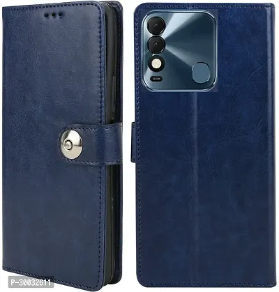 Coverblack Shock Proof Artificial Leather Flip Cover For Tecno Kg6K , Spark 8Navy Blue-thumb0