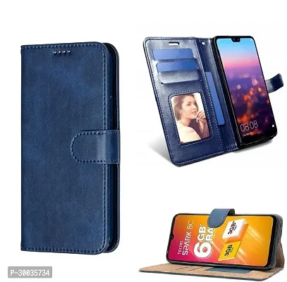 Coverblack Dual Protection Artificial Leather,Rubber Flip Cover For Tecno Spark Go 2024Navy Blue-thumb2