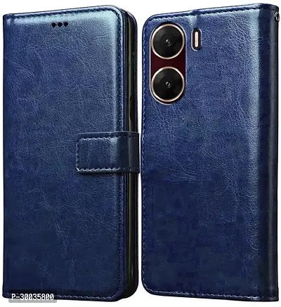 Coverblack Magnetic Case Artificial Leather,Silicon Flip Cover For Vivo V2303 , Vivo_V29E 5GCobalt Blue