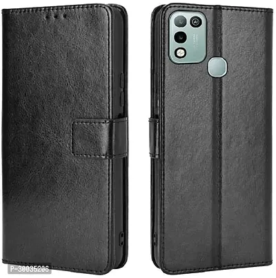 Coverblack Dual Protection Artificial Leather,Rubber Flip Cover For Infinix Smart 5Venom Black-thumb2