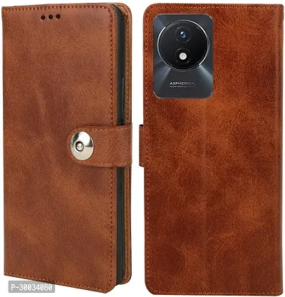 Coverblack Dual Protection Artificial Leather,Silicon Flip Cover For Vivo V2217 , Y02Vintage Brown-thumb0