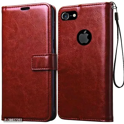 Coverblack Dual Protection Artificial Leather,Rubber Flip Cover For Apple Iphone 8Executive Brown-thumb0