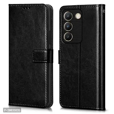 Coverblack Leather Finish Imported Tpu Wallet Stand Magnetic Closure Flip Cover For Vivo Y200E 5G Starry Black-thumb0