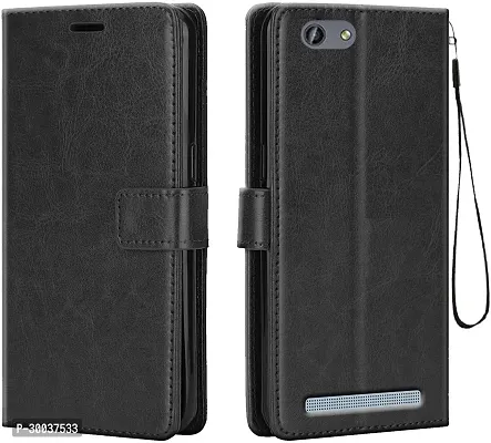 Coverblack Grip Case Artificial Leather Flip Cover For Gionee F103 ProVintage Jet Black-thumb0