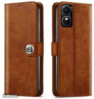 Coverblack Magnetic Case Artificial Leather,Silicon Flip Cover For Oppo A17Executive Brown-thumb0