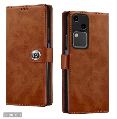 Coverblack Vivo V2318 , Vivo V305G Flip Cover Full Protection Imported Tpu Wallet Button Magnetic Book Leather Flip Cover For Vivo V30 5GTan Brown