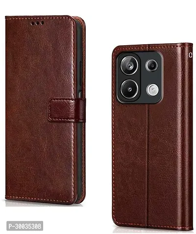 Coverblack Magnetic Case Artificial Leather,Rubber Flip Cover For Redmi Note 13 5GTan Brown-thumb0