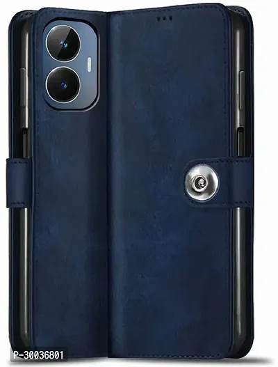 Coverblack Magnetic Case Artificial Leather,Silicon Flip Cover For Realme Rmx3710 , Narzo N55Navy Blue