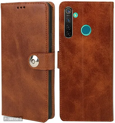 Coverblack Dual Protection Artificial Leather,Rubber Flip Cover For Realme 5 ProExecutive Brown-thumb0