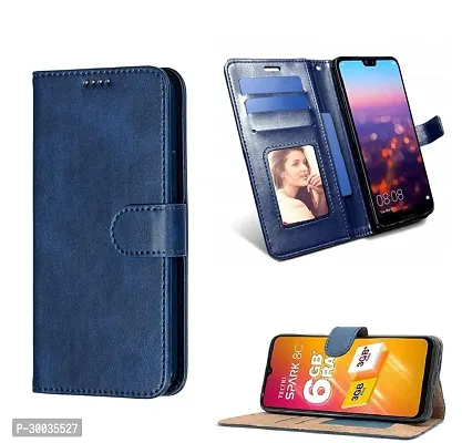 Coverblack Dual Protection Artificial Leather,Silicon Flip Cover For Poco Mzb07Rlin , Poco C 3Navy Blue-thumb2