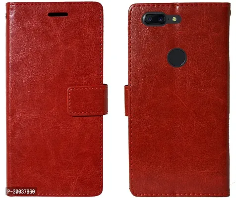 Coverblack Dual Protection Artificial Leather,Rubber Flip Cover For Oneplus A5010 , One+ 5TVintage Red-thumb2