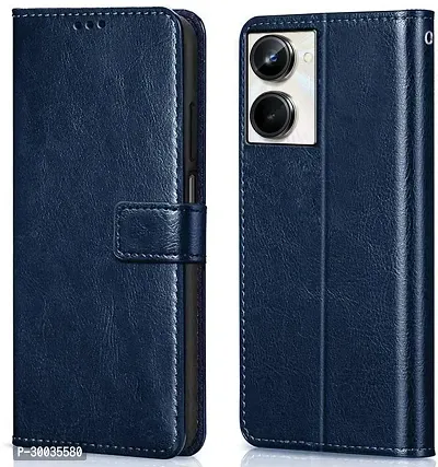 Coverblack Matte Finish Artificial Leather,Silicon Flip Cover For Realme Rmx3630 , Realme_10Navy Blue