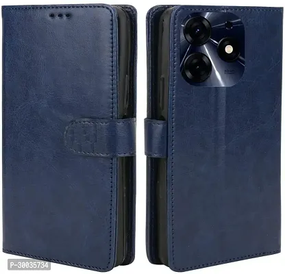 Coverblack Dual Protection Artificial Leather,Rubber Flip Cover For Tecno Spark Go 2024Navy Blue-thumb0