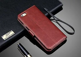 Coverblack Dual Protection Artificial Leather,Rubber Flip Cover For Apple Iphone 8G ,Iphone 8Vintage Brown-thumb2