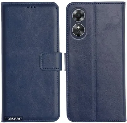 Coverblack Dual Protection Artificial Leather,Rubber Flip Cover For Oppo A18Navy Blue-thumb0