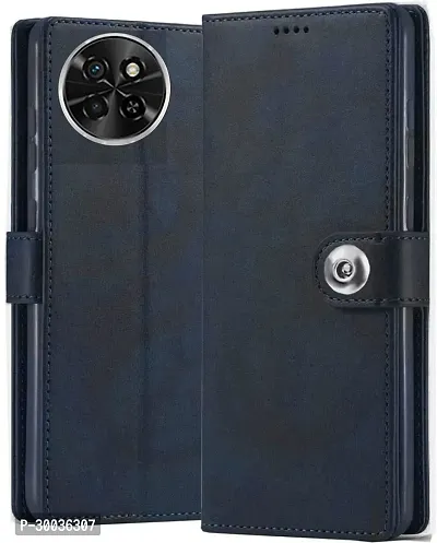 Coverblack Hybrid Tpu Artificial Leather,Silicon Flip Cover For Itel S665L , Itel_S23Blue-thumb0