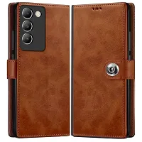 Coverblack Genuine Leather Finish Flip Cover For Vivo V2336 , Vivo Y200E 5G | Inside Back Tpu Wallet Button Magnetic Closure For Vivo Y200E 5G Brown-thumb1