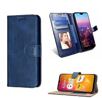 Coverblack Hybrid Tpu Artificial Leather,Silicon Flip Cover For Motorola Moto G24 PowerBlue-thumb1