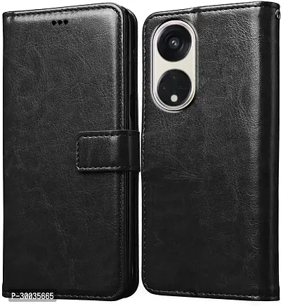 Coverblack Hybrid Tpu Artificial Leather,Silicon Flip Cover For Reno 8T 5GCph2505Vintage Starry Black-thumb0