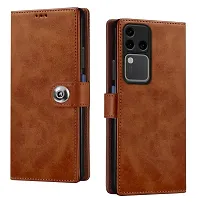 Coverblack Genuine Leather Finish Flip Cover For Vivo V2319 , V30 Pro 5G| Inside Back Tpu Wallet Button Magnetic Closure For Vivo V30 Pro 5GBrown-thumb1