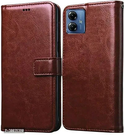 Coverblack Hybrid Tpu Artificial Leather,Silicon Flip Cover For Motorola Moto G14Vintage Brown-thumb0