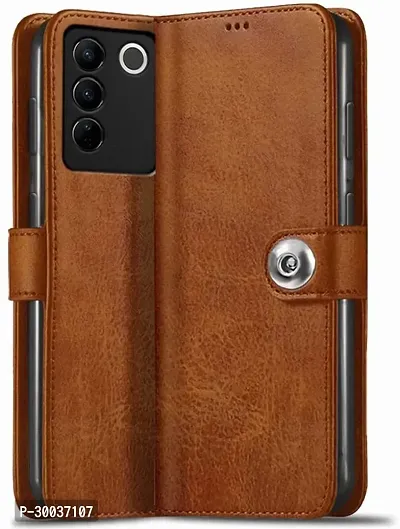 Coverblack Matte Finish Artificial Leather,Silicon Flip Cover For Vivo V2246 , Vivo_V27 5GVintage Brown