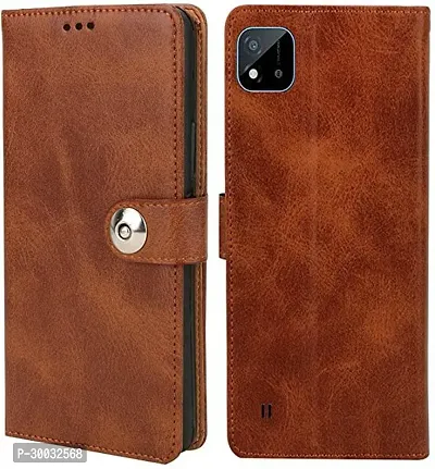 Coverblack Hybrid Tpu Artificial Leather Flip Cover For Realme C20Brown-thumb0