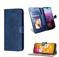 Coverblack Dual Protection Artificial Leather,Rubber Flip Cover For Tecno Spark 10CNavy Blue-thumb1